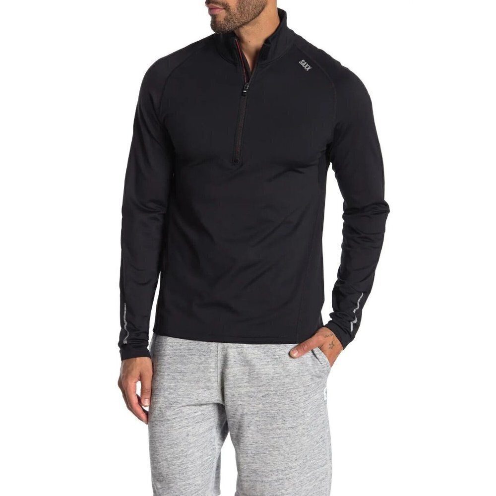 SAXX BNWOT "thermoflyte" half zip  pullover black running top Small New